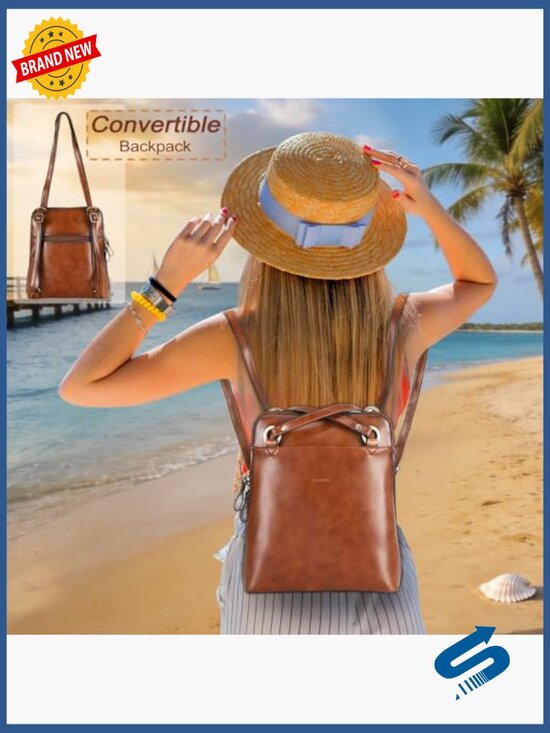 Convertible Leather Backpack Purse for Women Fits 9.7 Inch iPad